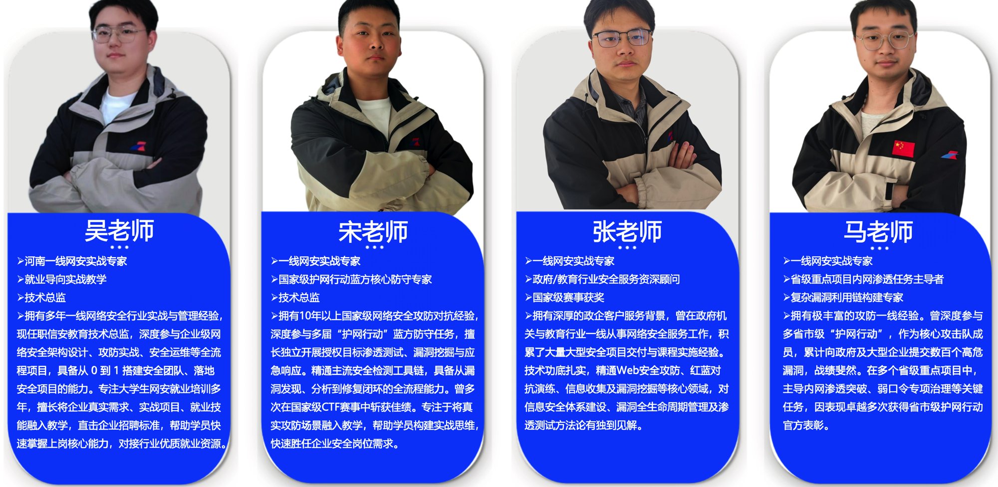 师资团队：吴老师、宋老师、张老师、马老师（网络安全方向）